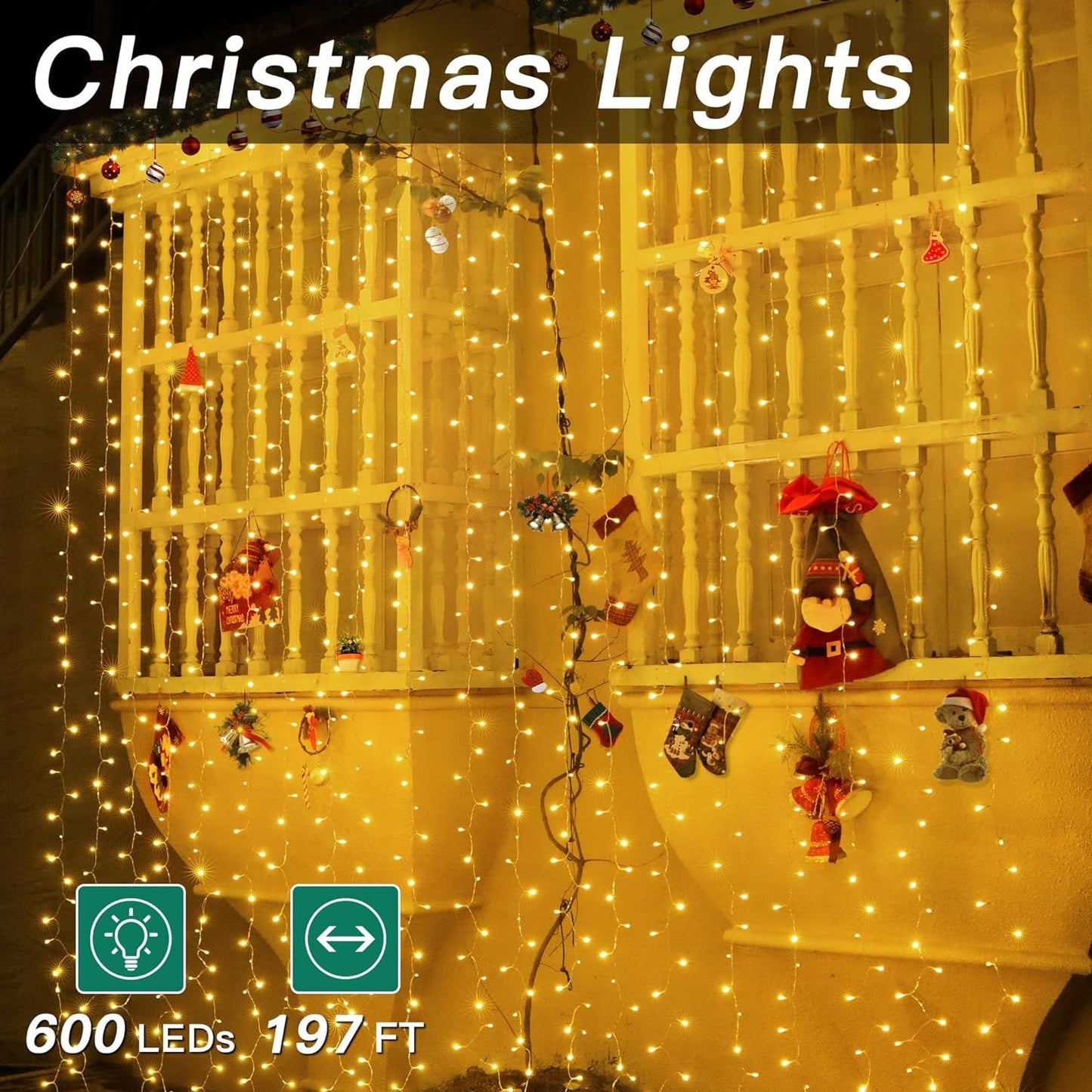 ShineShine 600 Warm White LED Christmas String Lights With Remote & Timer