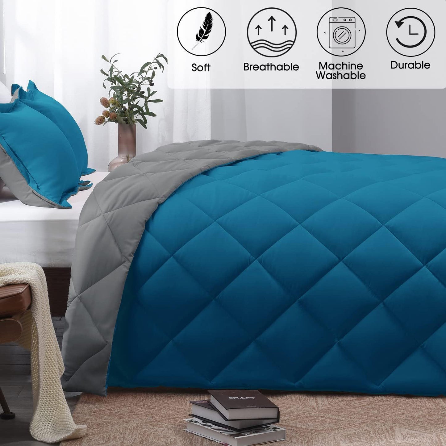 Basic Beyond Reversible Queen Comforter Set-Algiers Blue/Charcoal Gray