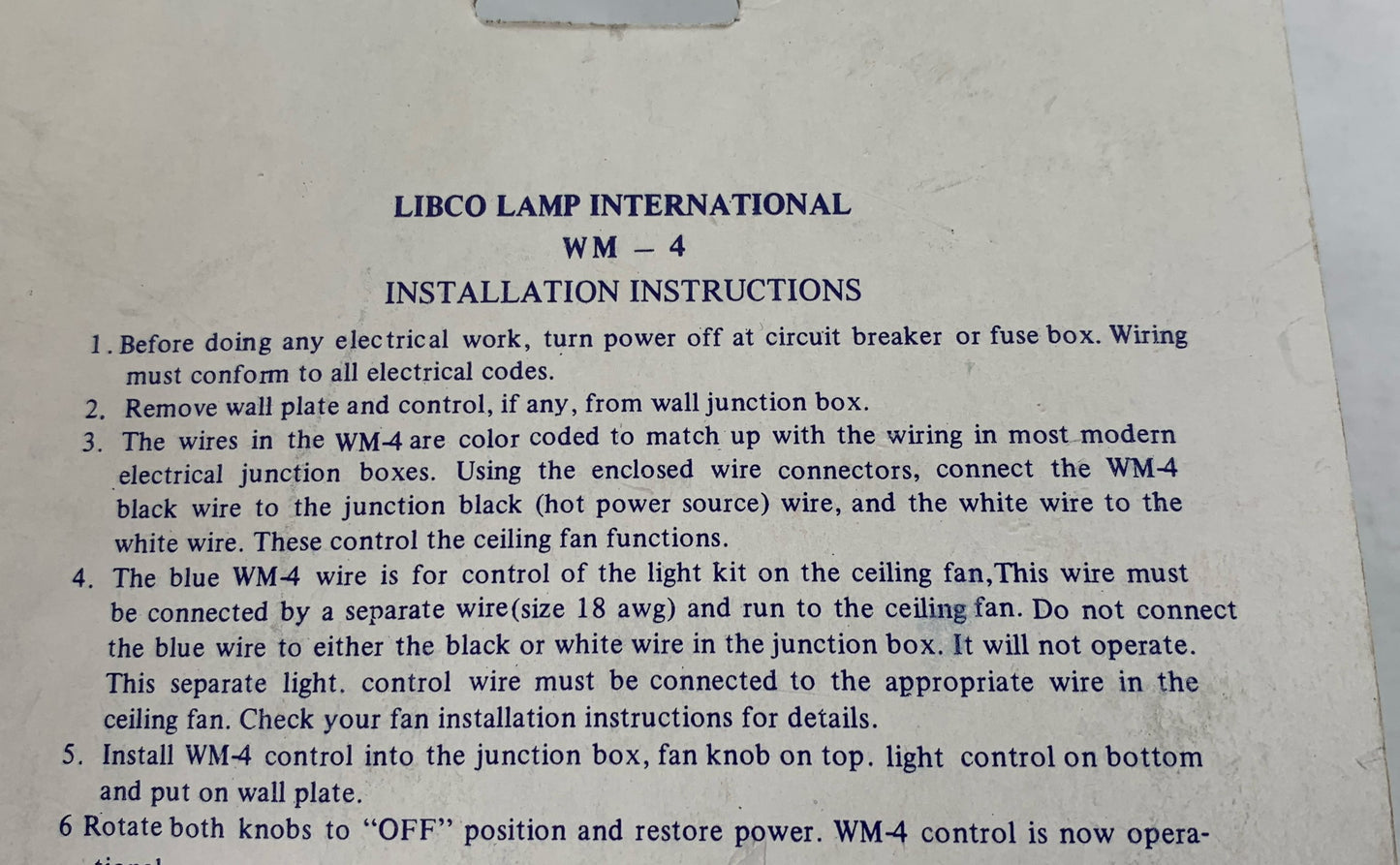 New LIBCO/LITEX Fan Accessories-Dual Fan And Light Kit WM-4 120V/AC