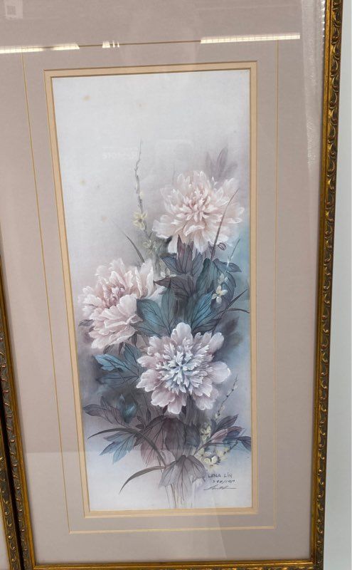 Lena Liu Pair Of Floral Signed And Numbered Art Prints Framed & Matted
