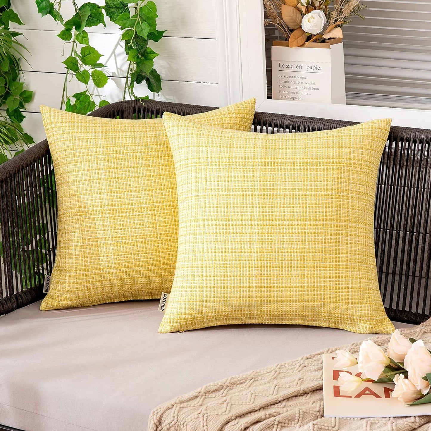MIULEE Pack Of 2 Outdoor Waterproof Throw Pillow Covers-Decorative Yellow