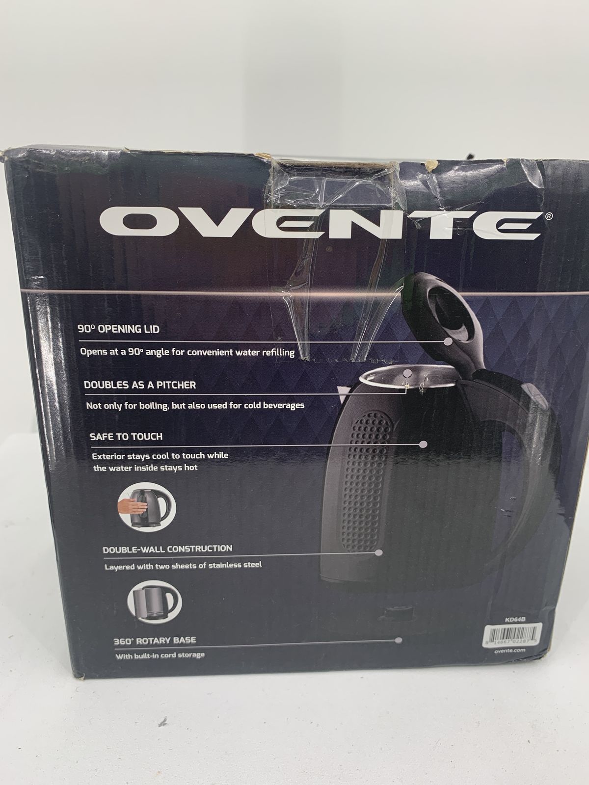 Ovente Black Double Wall Electric Kettle 1.7 L 1100 Watts Kd64b New