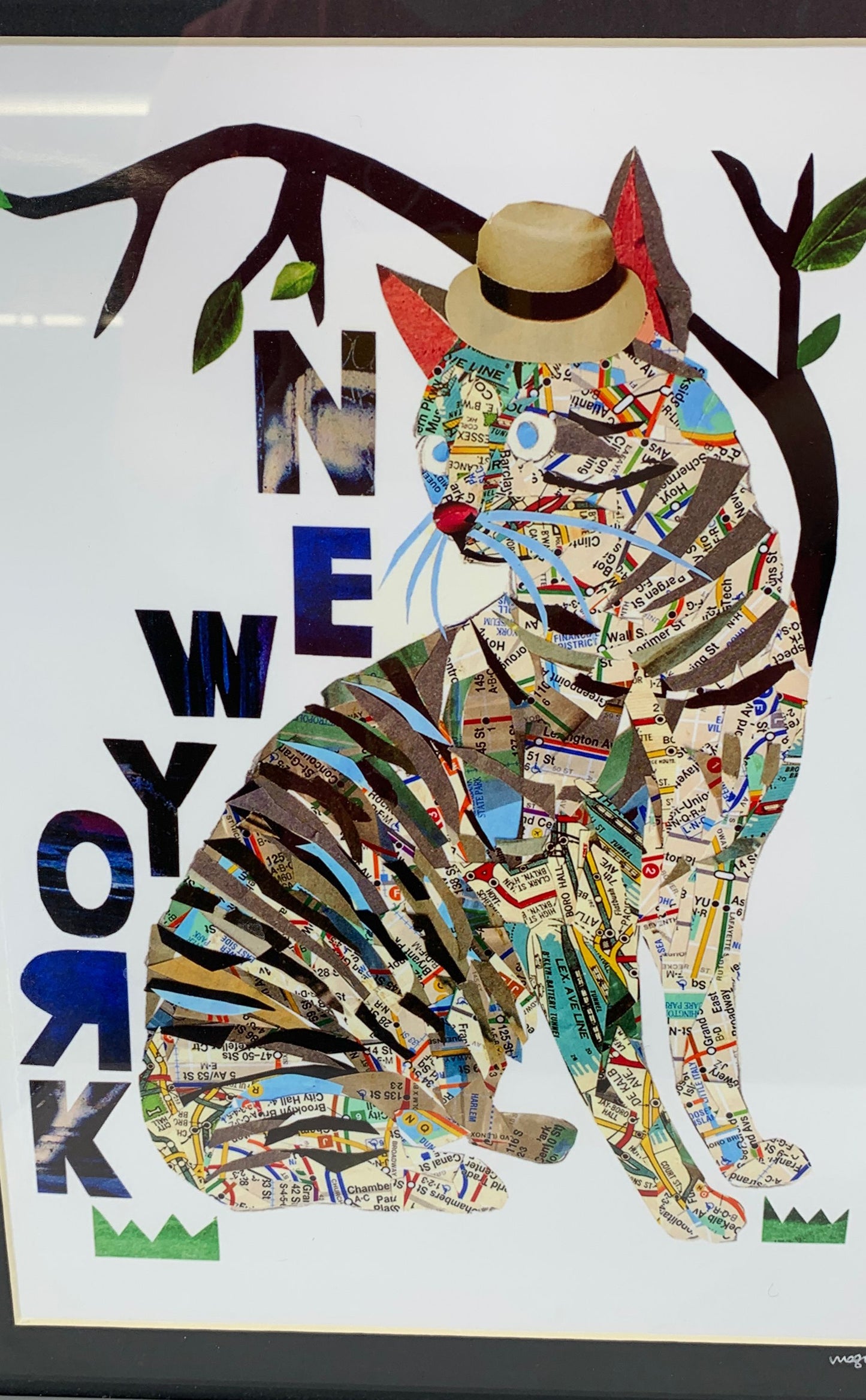 Megu Fukuda Signed Framed & Matted "Map Cat" New York