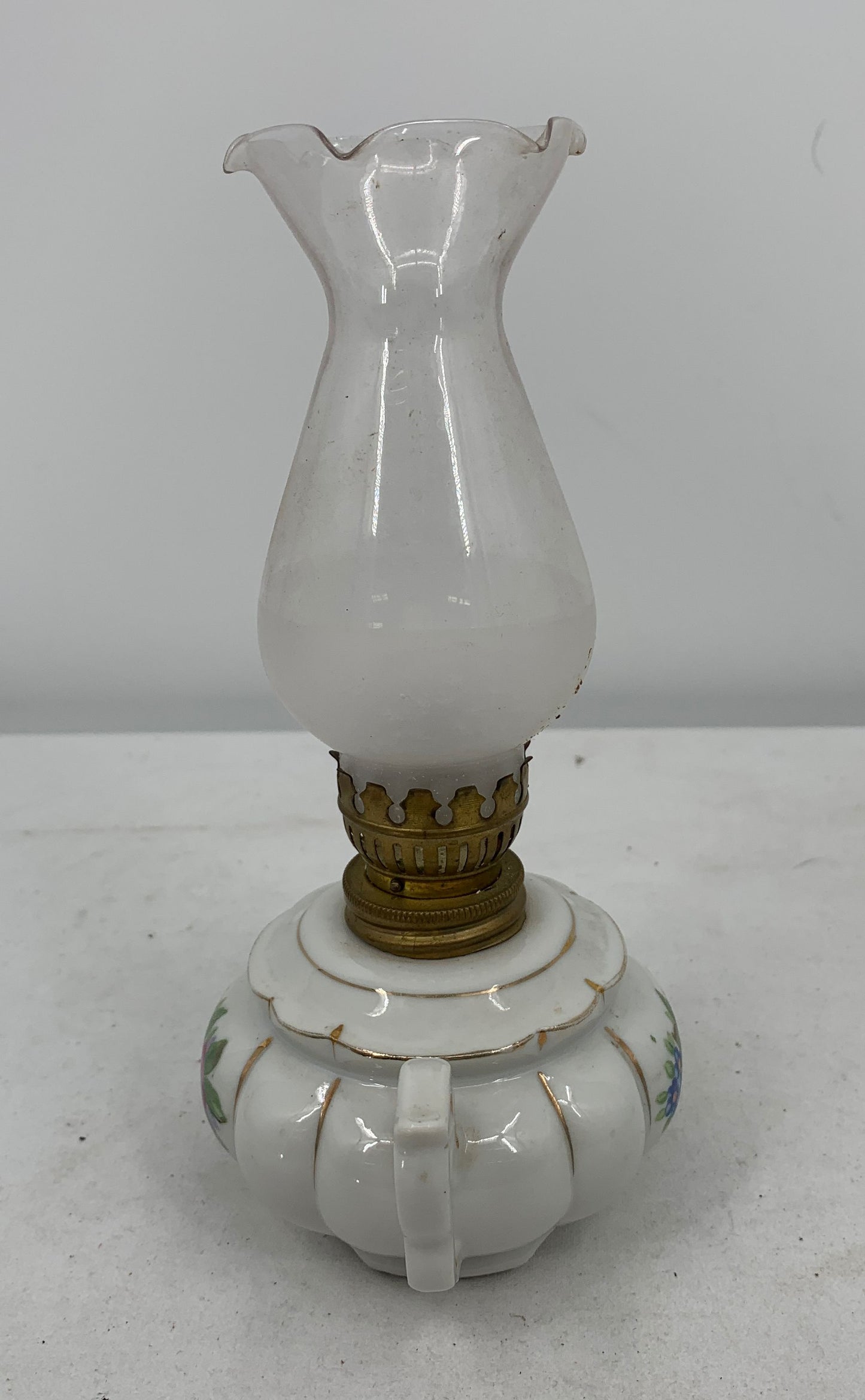 Vintage Japanese Porcelain Hand Painted Floral Oil Lamp