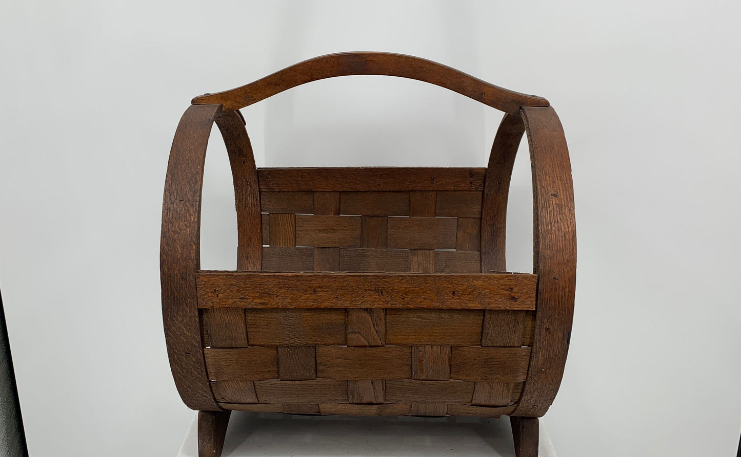 Vintage Firewood Kindling Basket Woven Wood Footed