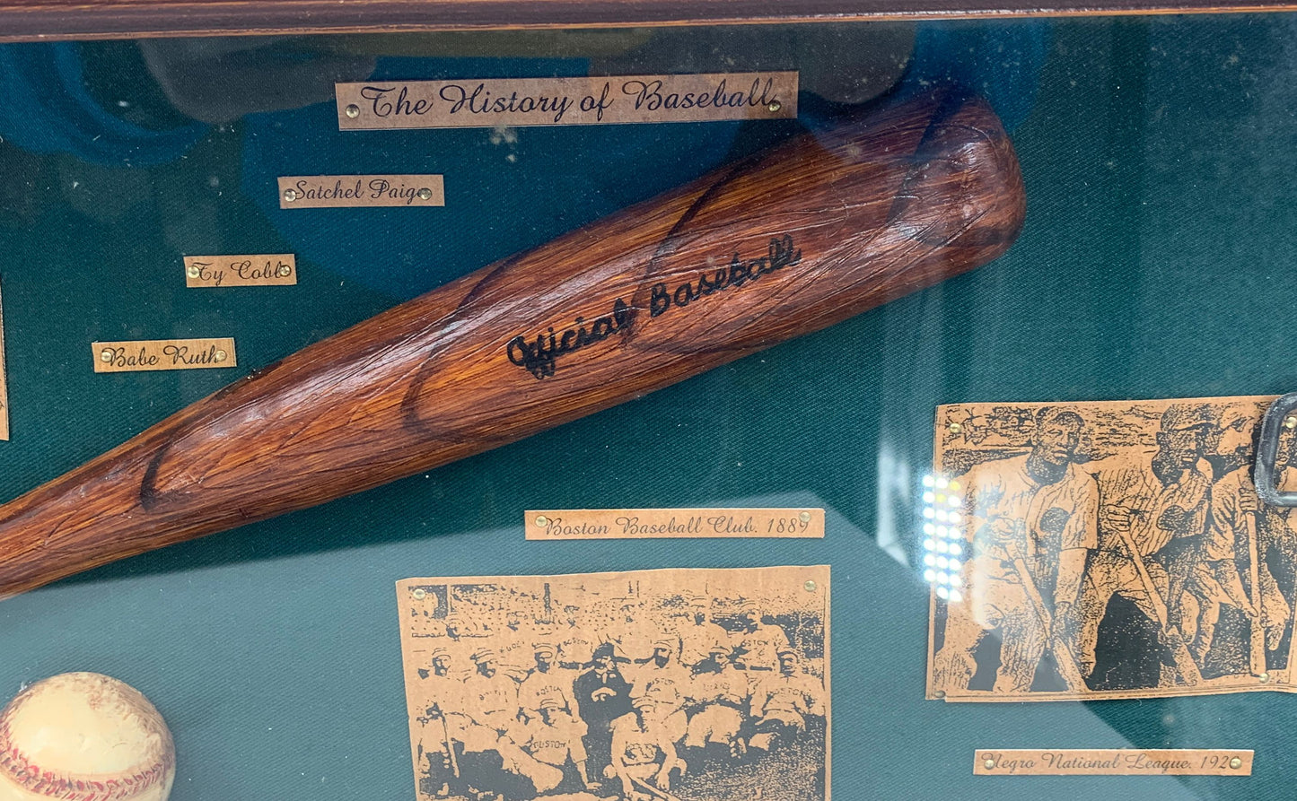 History Of Baseball Shadow Box Babe Ruth, Ty Cobb, Satchel Paige 1903-1933