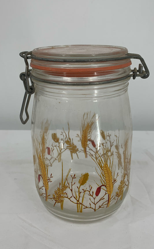 Vintage ARC France Glass Canister-1 Liter Golden Wheat-Rubber Seal-Remplissage