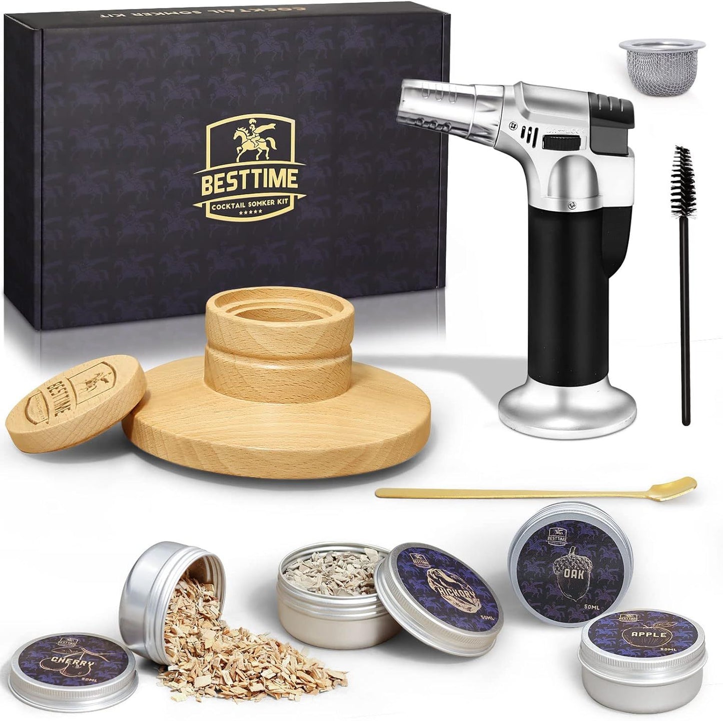 BESTTIME Cocktail Smoker Kit/Gift Box With Torch-4 Popular Smoking Chips