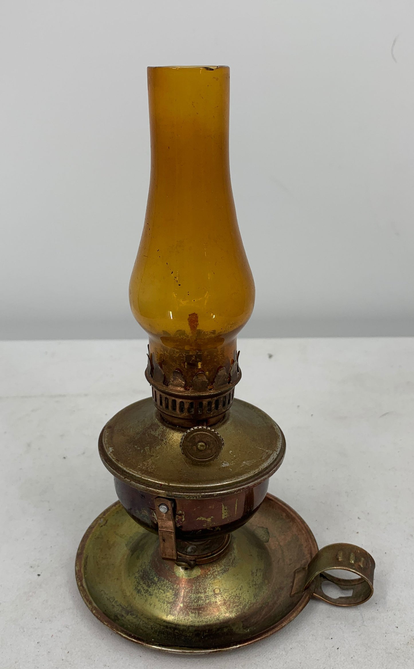 Unbranded Vintage Amber Miniature Brass Oil Swivel Base Lamp No 5260