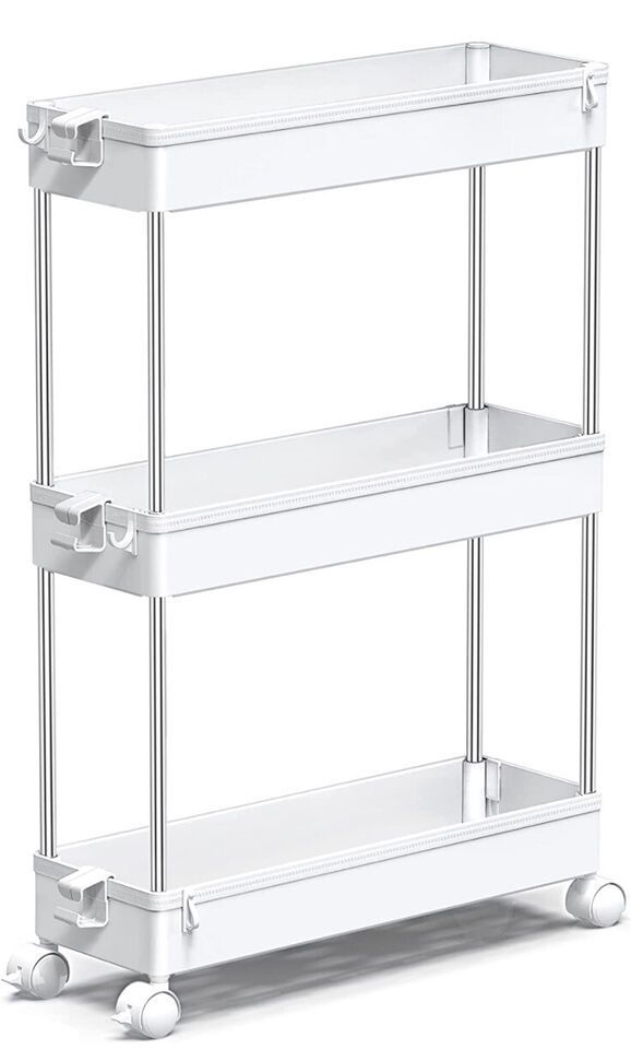 SPACEKEEPER 3 Tier Slim Storage Cart Mobile Shelving Unit Organizer With Rollers