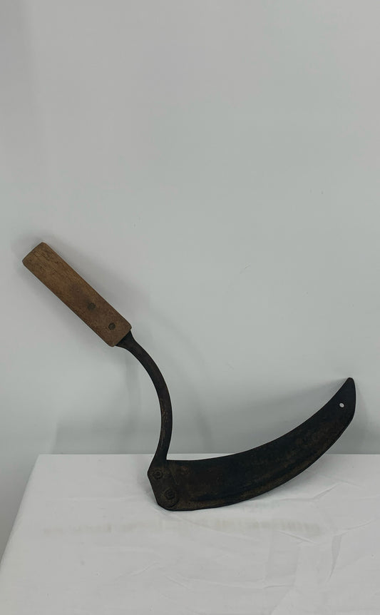 Vintage Sickle Scythe Hand Blade-Antique Farm Tool With Wood Handle-11.5"