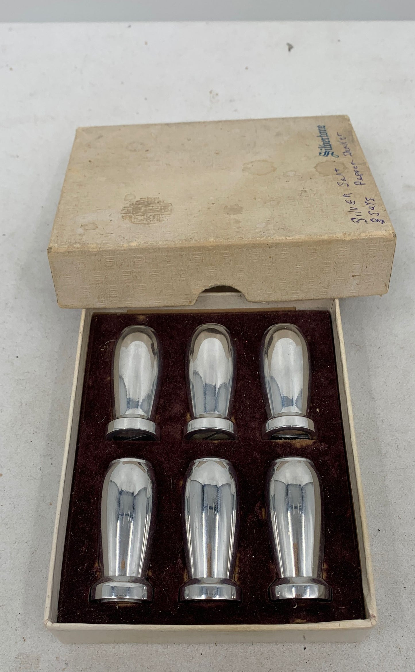 Silvertone By Elmore, Alhambra Calif. Vintage Set Of 6 Salt & Pepper Shakers