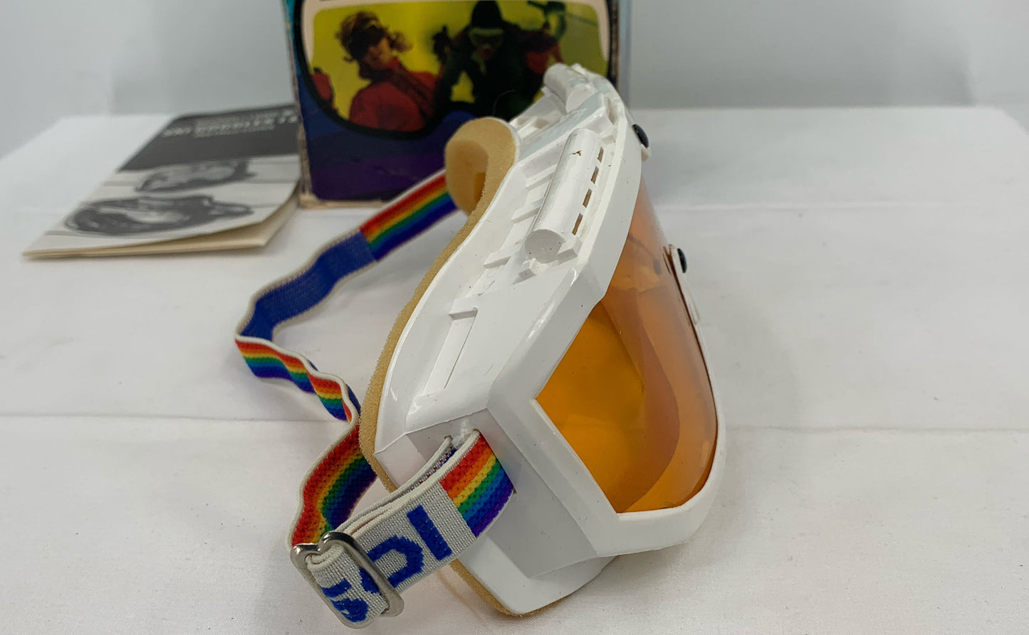 Vintage Bausch & Lomb Ski Goggle II Amber Lens Rainbow Strap In Original Box