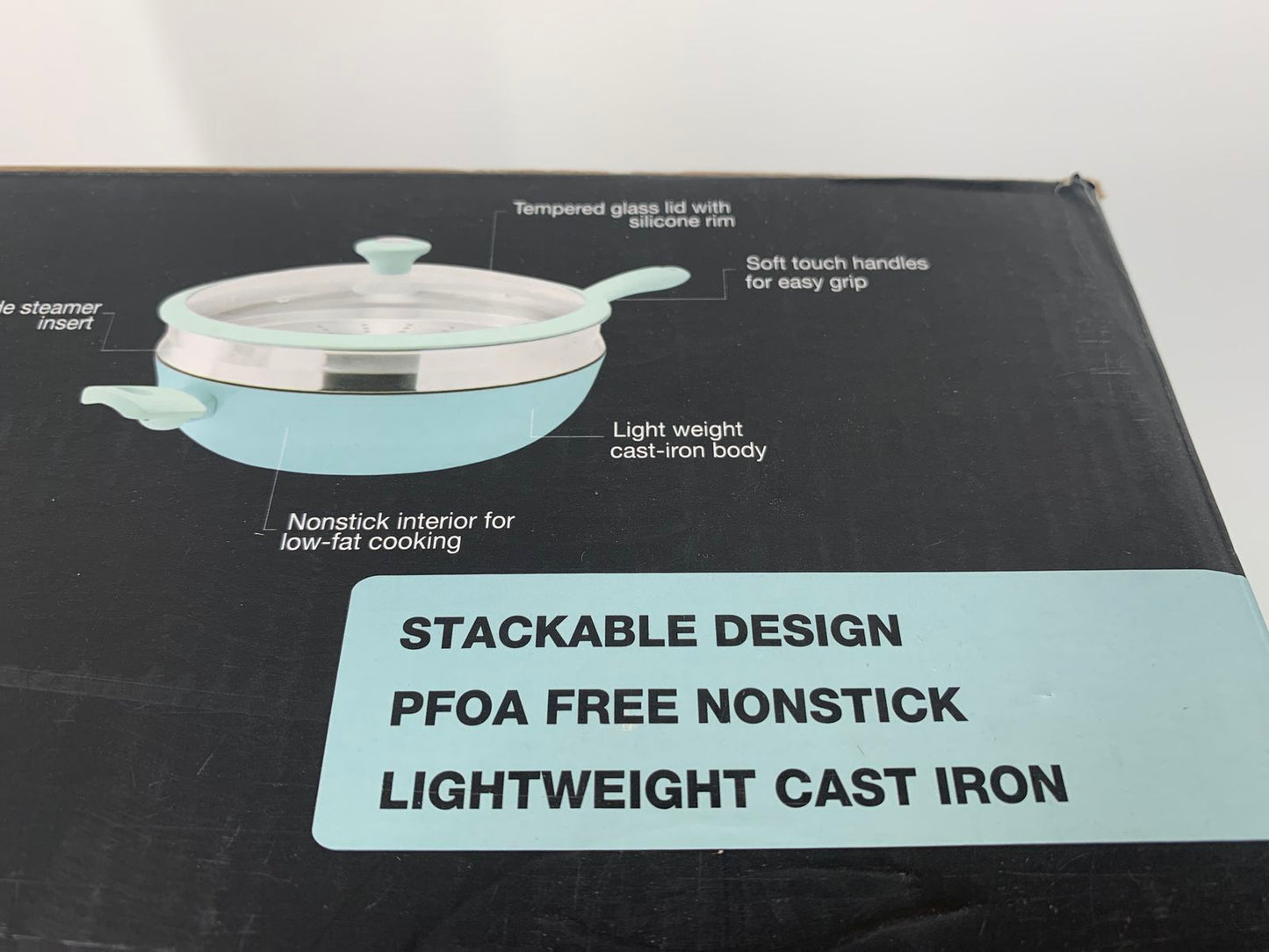 The Cellar Blue Light Weight Cast Iron All In One Pan W/ Steamer New