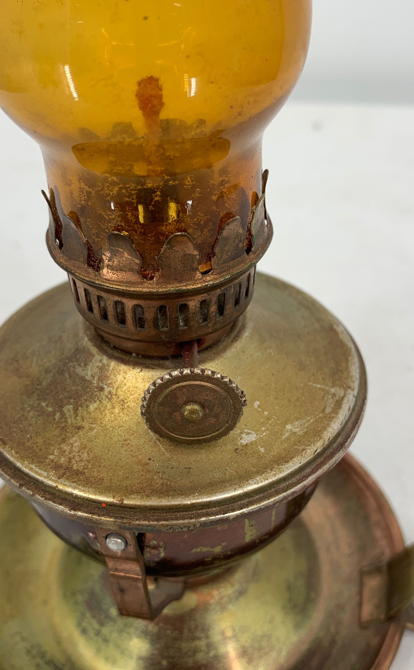 Unbranded Vintage Amber Miniature Brass Oil Swivel Base Lamp No 5260