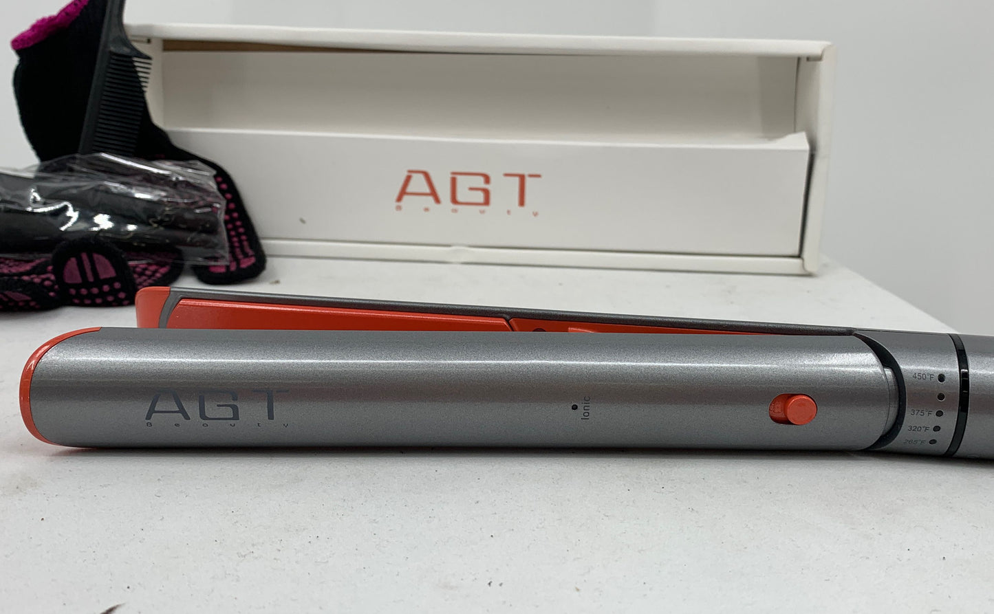 AGT Beauty Silver & Coral Orange 2-in-1 Straightener And Curling Iron NEW