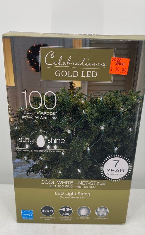 Celebrations Gold Led Cool White Net Style String Light 100 Lights 9046470