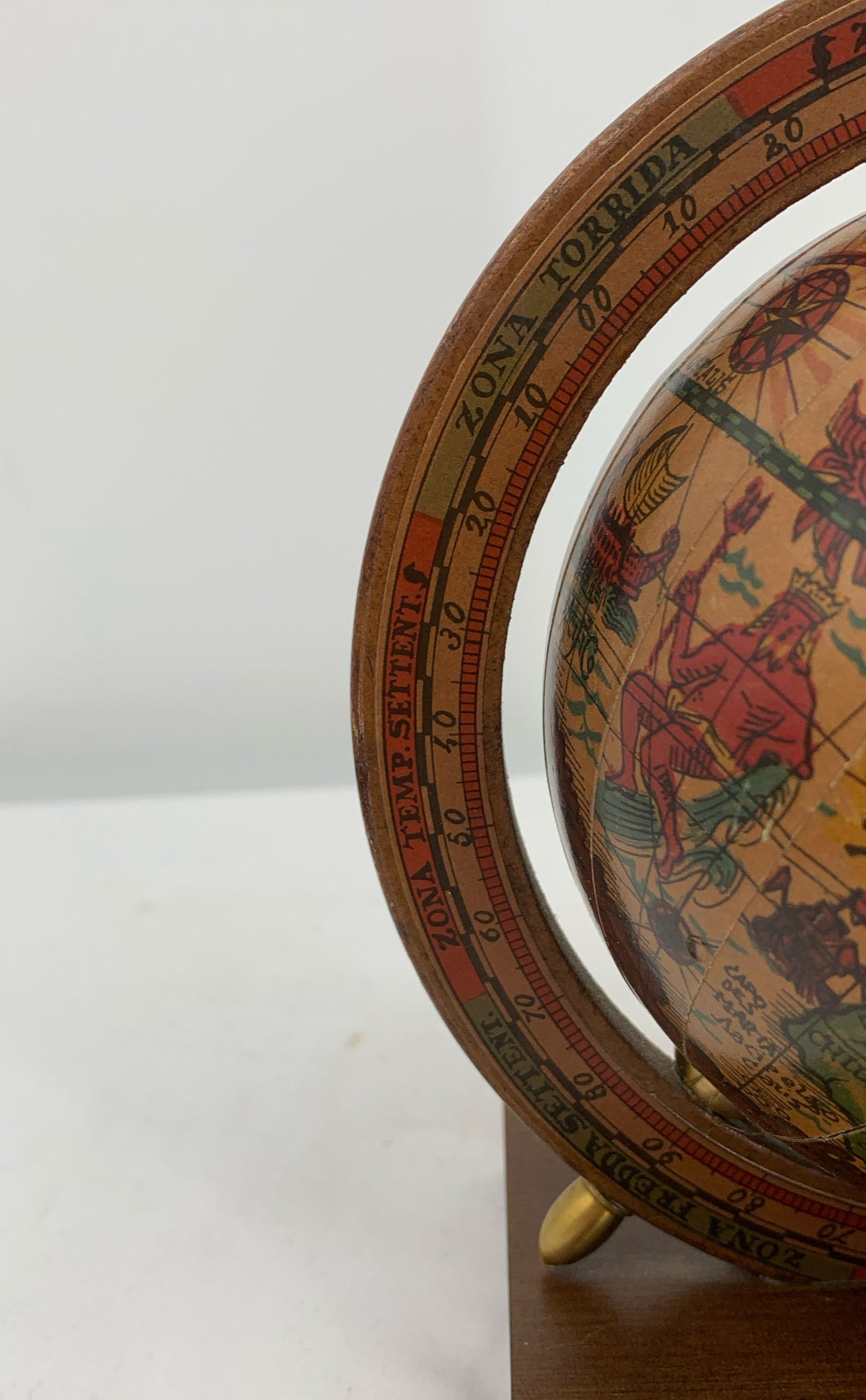 Vintage 1960's Old World Rotating Globe Made In Italy Accents Bookend Wood