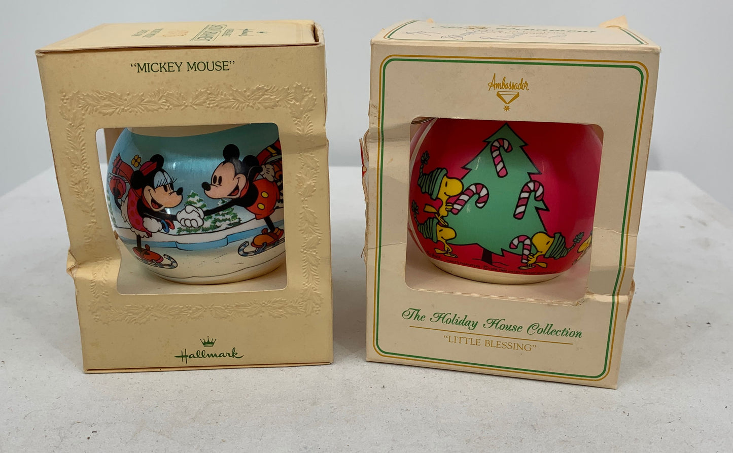 Ambassador Hallmark Vintage Satin Ornaments Peanuts Gang And Mickey Mouse LOT