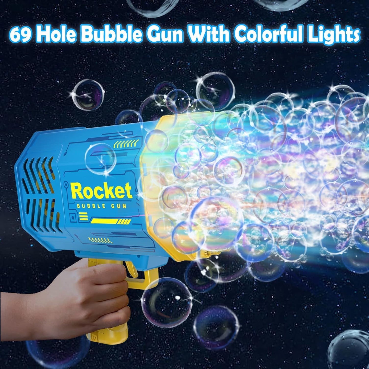New UKBOO Buzooka 69 Hole Foaming Bubble Gun-Pink Bubble Blower-With LED Lights