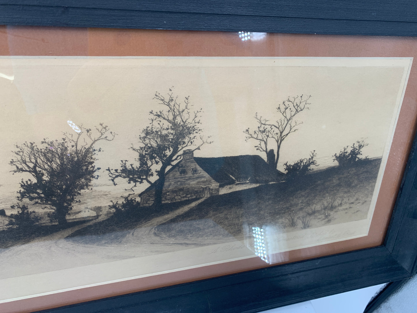 Ernest C Rost Print Etching A Rhode Island Homestead Framed & Matted