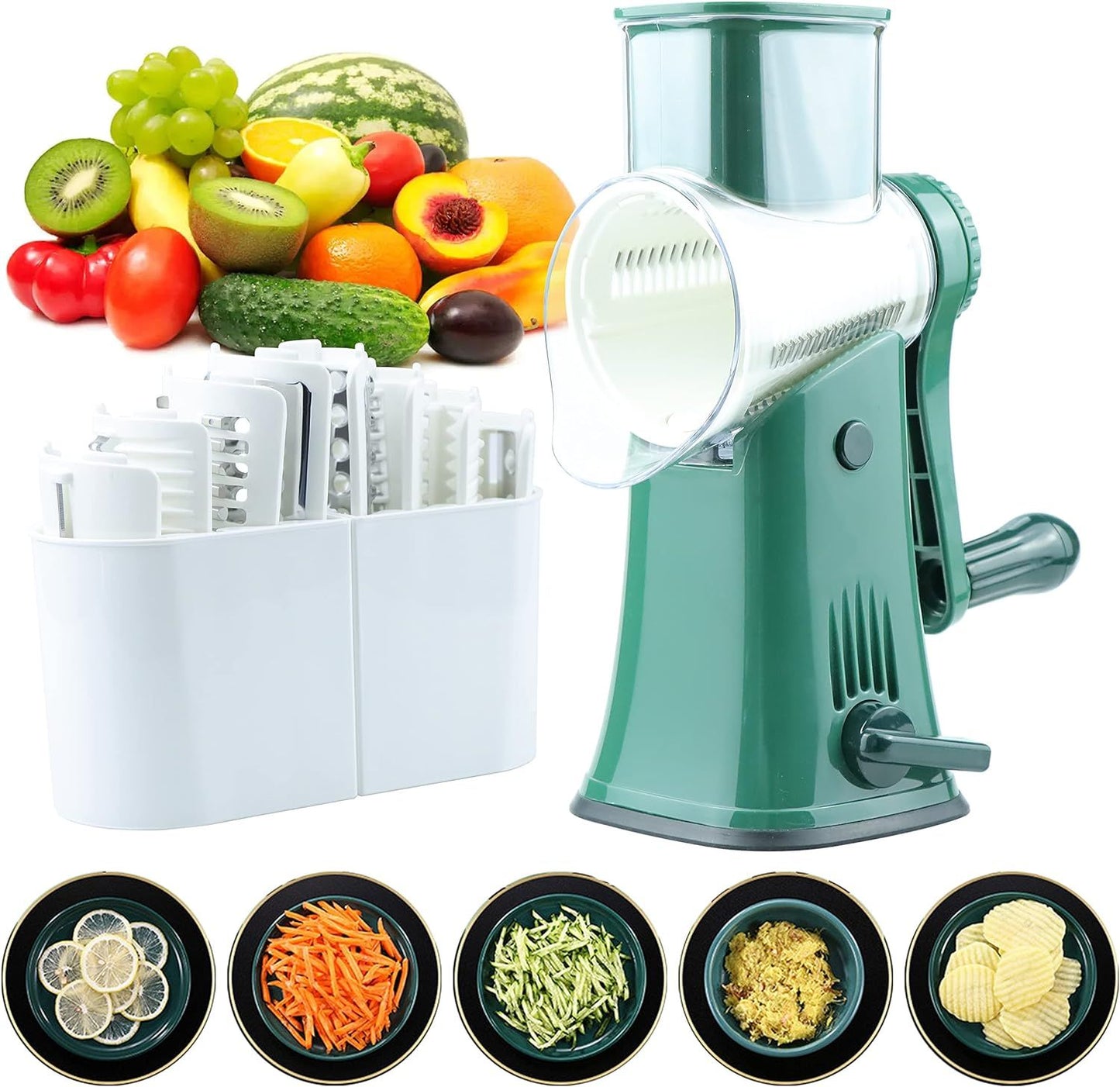 Rotary Cheese Grater And Shredder, Efficient Vegetable Cutter W/ Handle-5-In-1