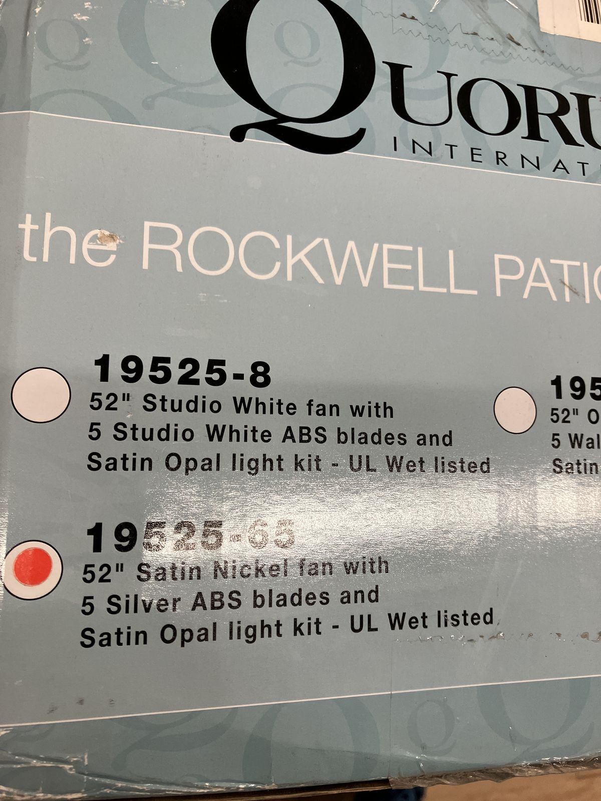 Quorum Satin Nickel 52" Rockwell Patio Ceiling Fan W/ Silver Blades New