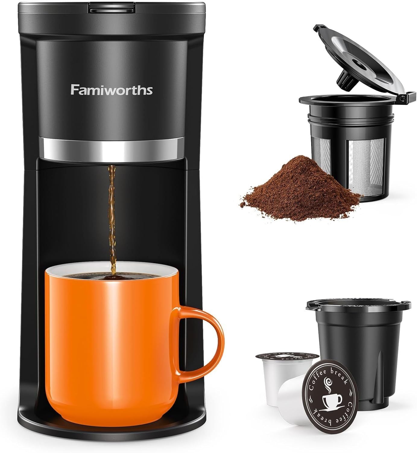 Famiworths Mini Single Serve Coffee Maker-Brewing In Two Ways Com-2200