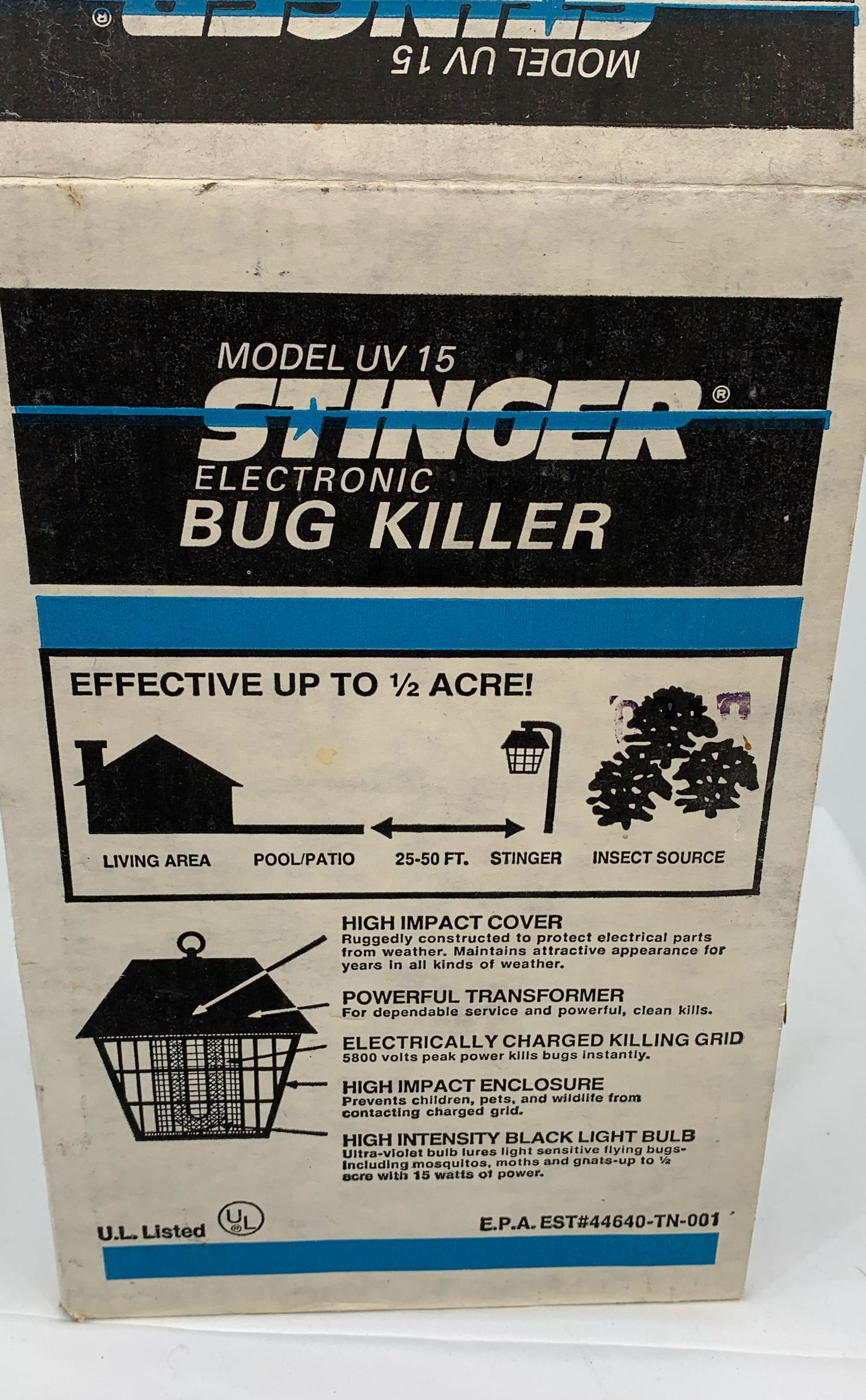 Vintage New Stinger Electronic Bug Killer Model UV 15 Effective Up To 1/2 Acre!