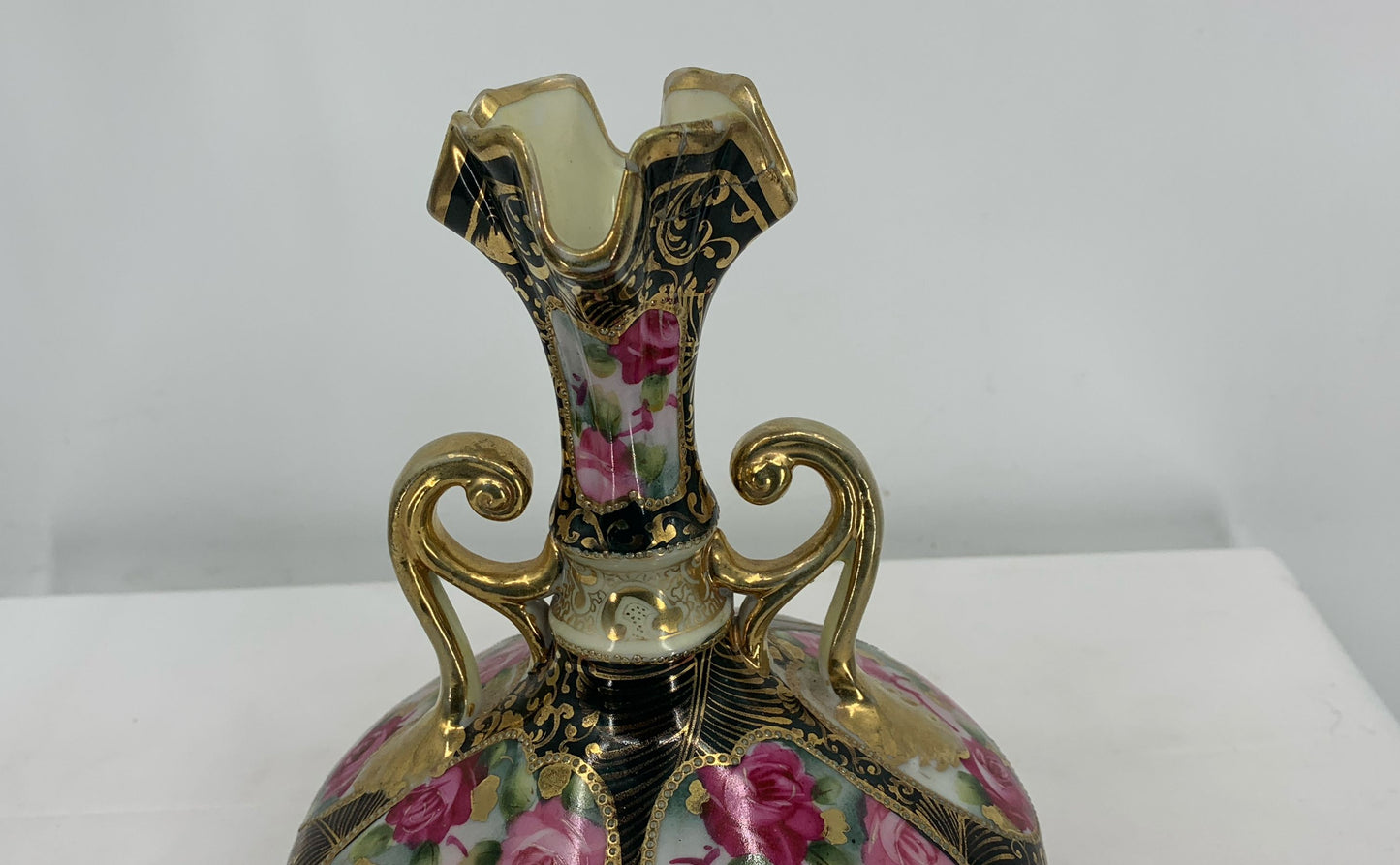 Nippon Handpainted Roses And Gold Colored 8.75" Vase