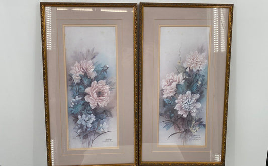 Lena Liu Pair Of Floral Signed And Numbered Art Prints Framed & Matted