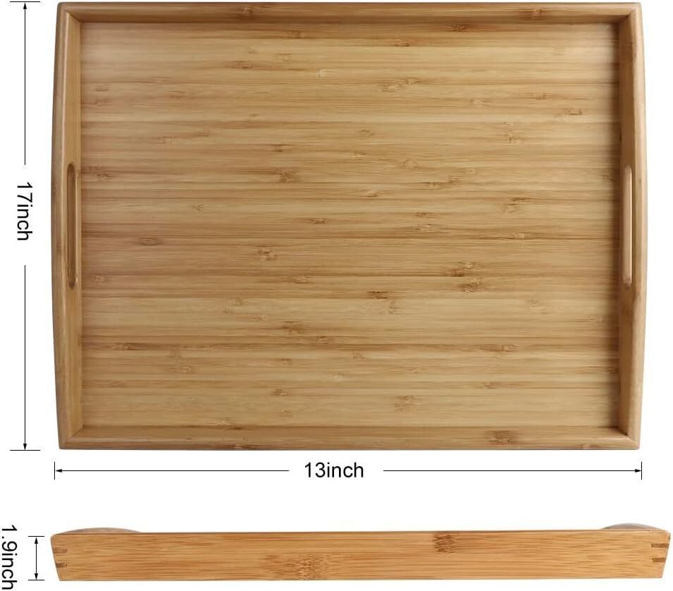 New Joy&Grace 100% Organically Grown Bamboo Butler Serving Tray With Handles