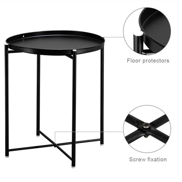 Artisasset Round Metal Top And Cross Base Wrought Iron Living Room Side Table