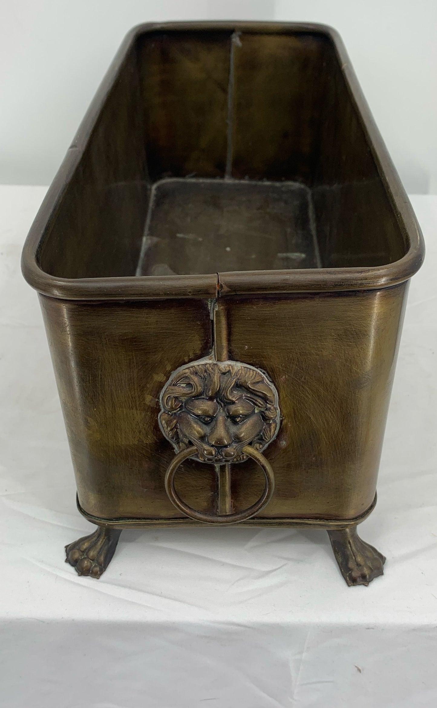 Antique England Jardiniere Copper/Brass Planter-Lion's Head Handles With Rings