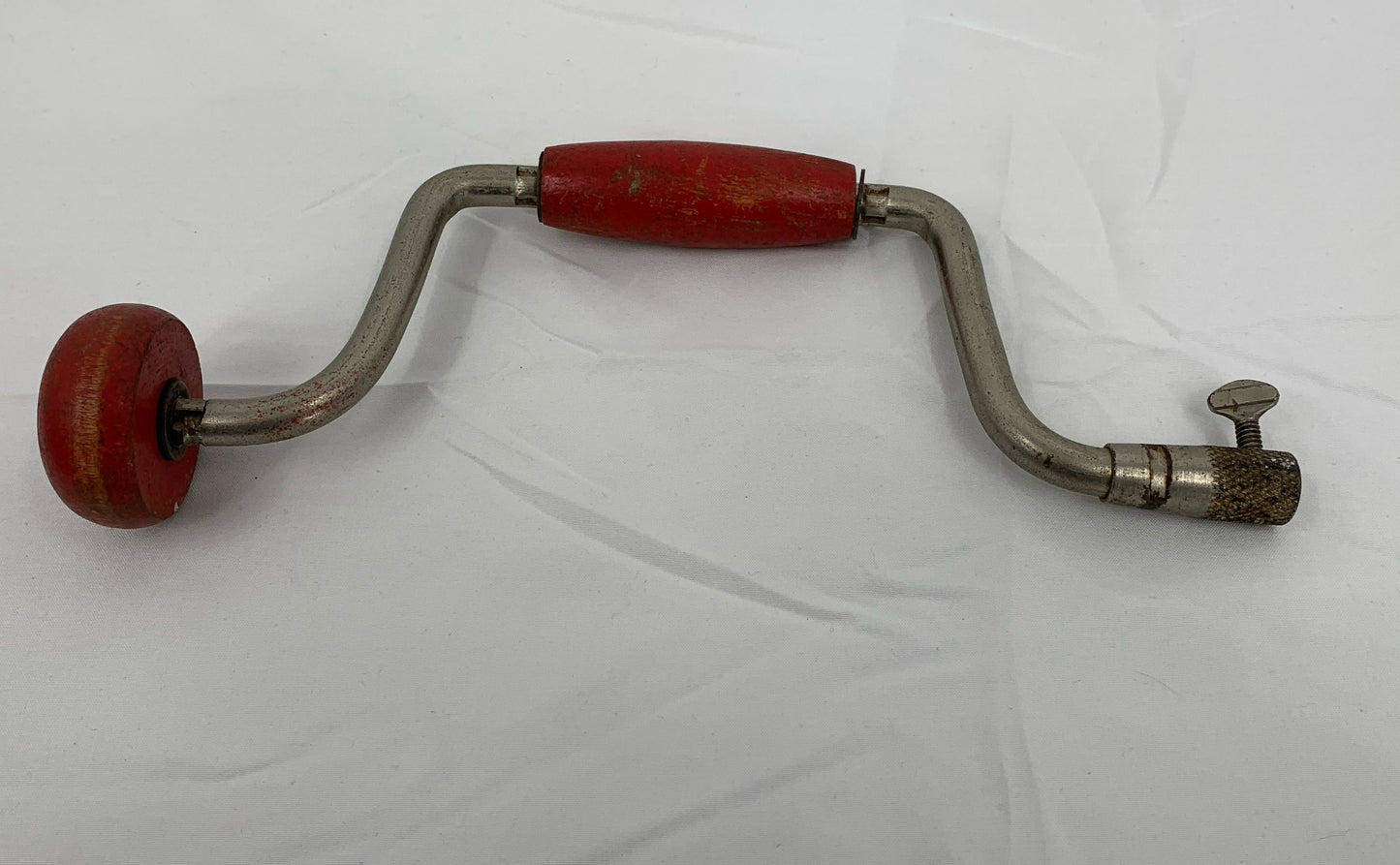 Vintage Wood Handle With Metal-Manual Hand Drill-Red 9.5"