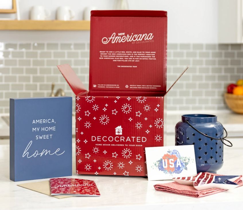 Decorated Americana 2022 Home Decor Box - Lantern, Tea Towels, & More New