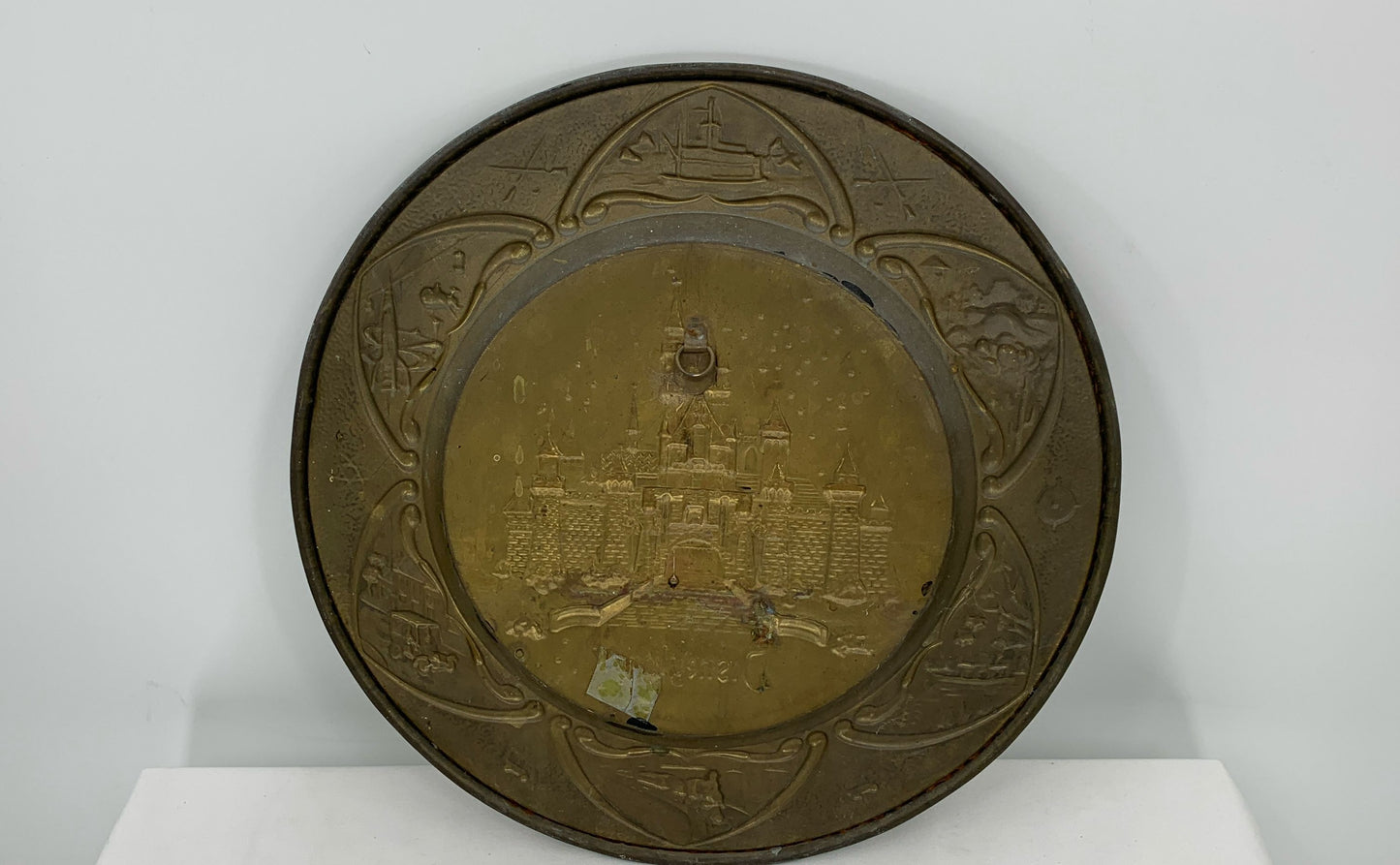 Vintage Rare 1950's 12" Disneyland Brass Wall Plate, Walt Disney Productions