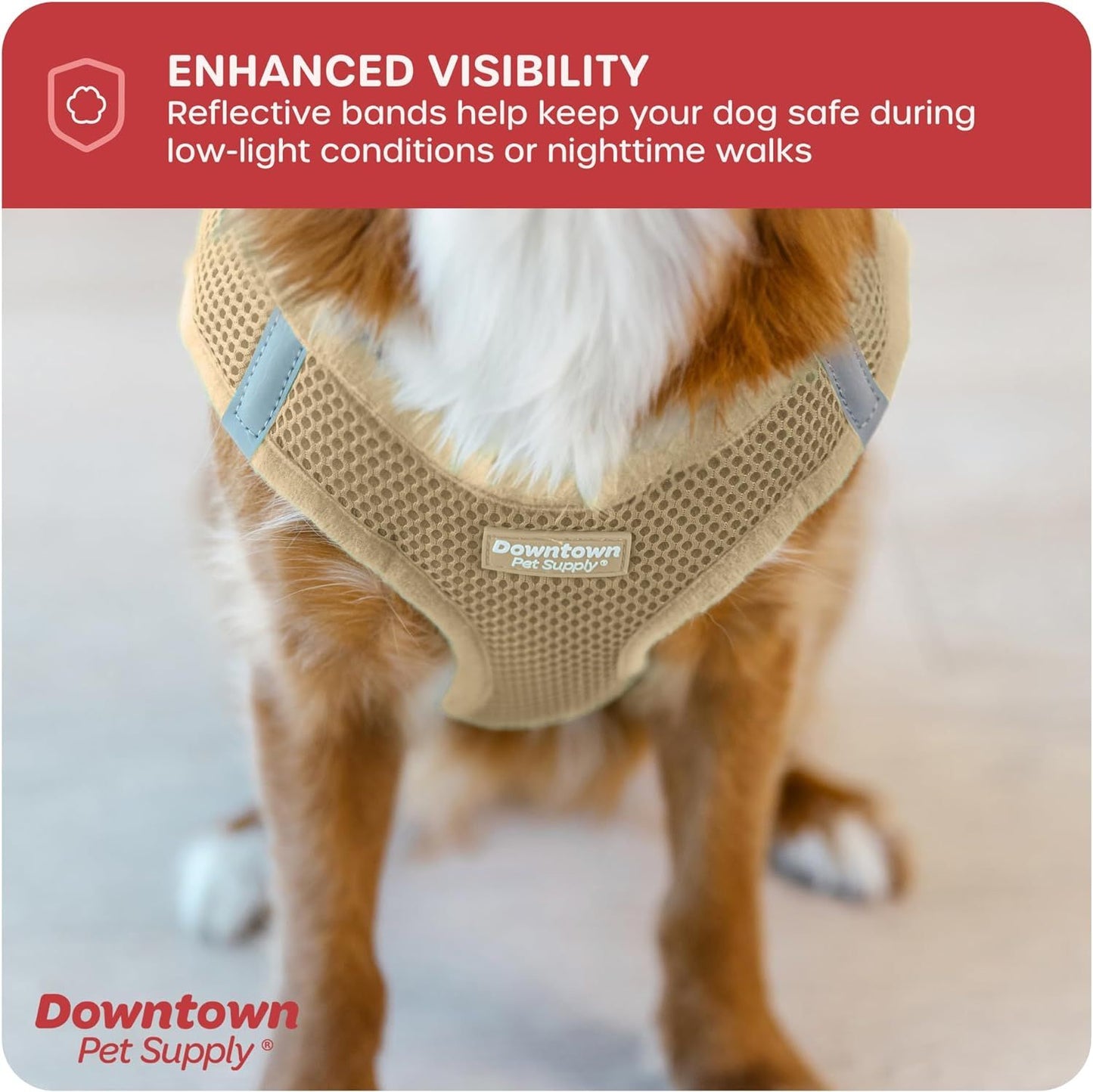 Downtown Pet Supply Step In Dog Harness-No Pull-XXL Khaki Mesh W/Reflective Trim
